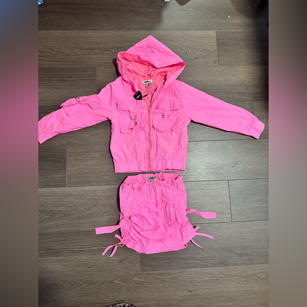 NWT. Fashion Nova Hot Pink Kids Matching Hoodie & Skirt Set
